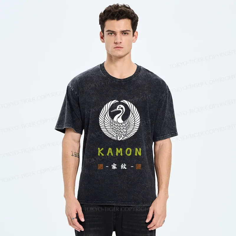 Tokyo-Tiger Crane Family Crest Washed T-Shirt