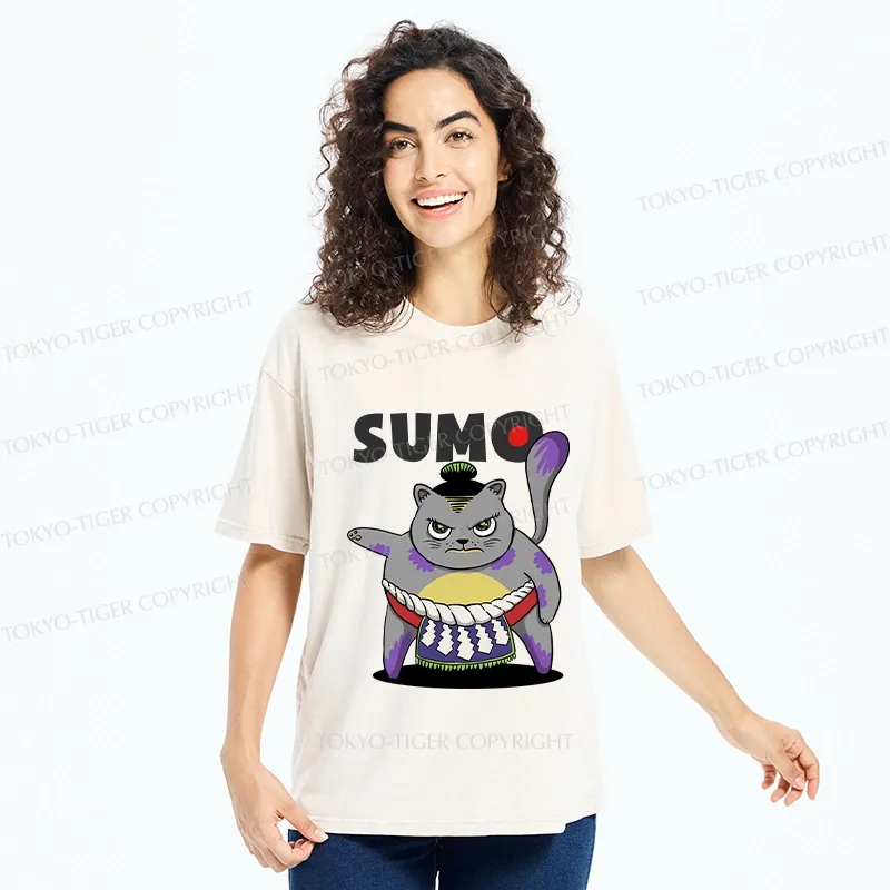 Tokyo-Tiger Cat Sumo Wrestler Washed T-Shirt