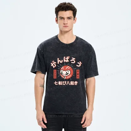 Tokyo-Tiger Let's Do Our Best Japanese Daruma Washed T-Shirt