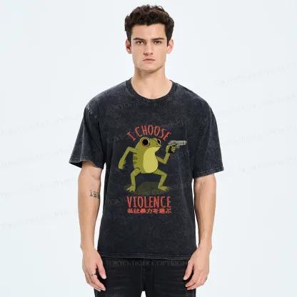 Tokyo-Tiger I Choose Violence Funny Washed T-Shirt