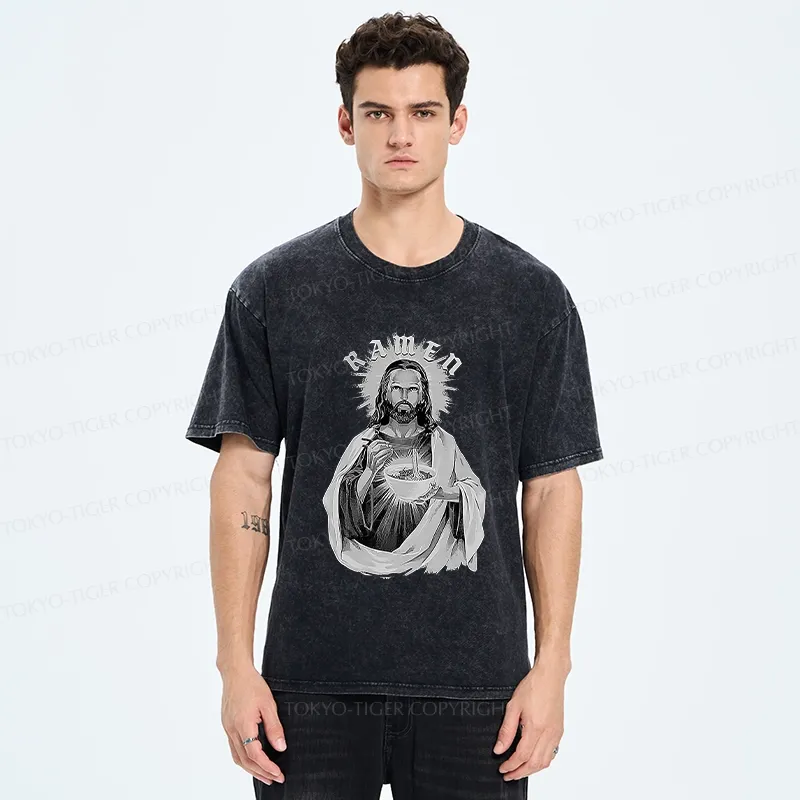 Tokyo-Tiger Ramen Lover Jesus Washed T-Shirt