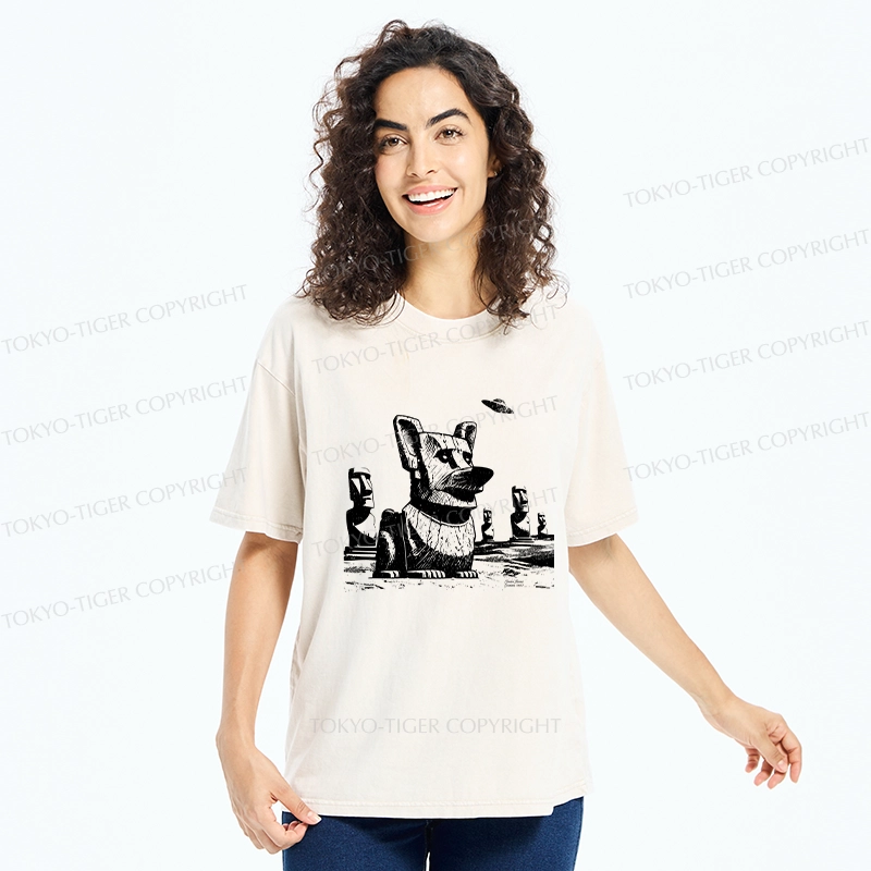 Tokyo-Tiger Funny Corgi Washed T-Shirt