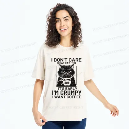 Tokyo-Tiger Funny Grumpy Cat Washed T-Shirt