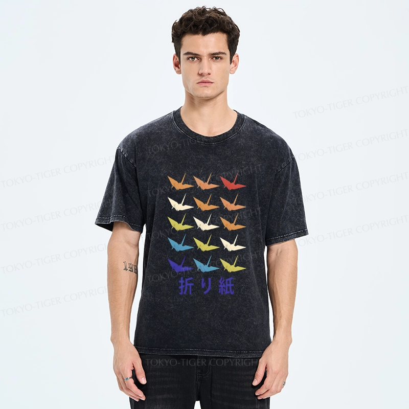 Tokyo-Tiger Japanese Traditional Origami Washed T-Shirt