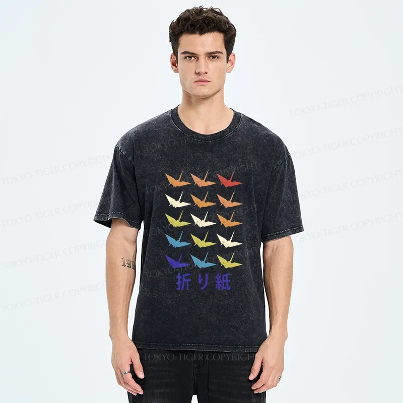 Tokyo-Tiger Japanese Traditional Origami Washed T-Shirt