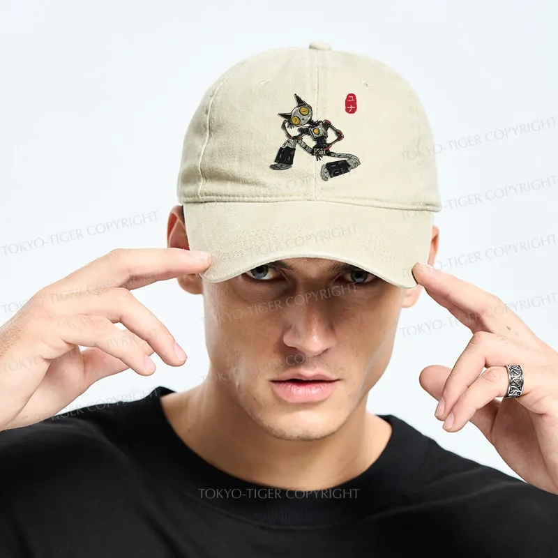Tokyo-Tiger Contemplative Robot Cat Washed Cap