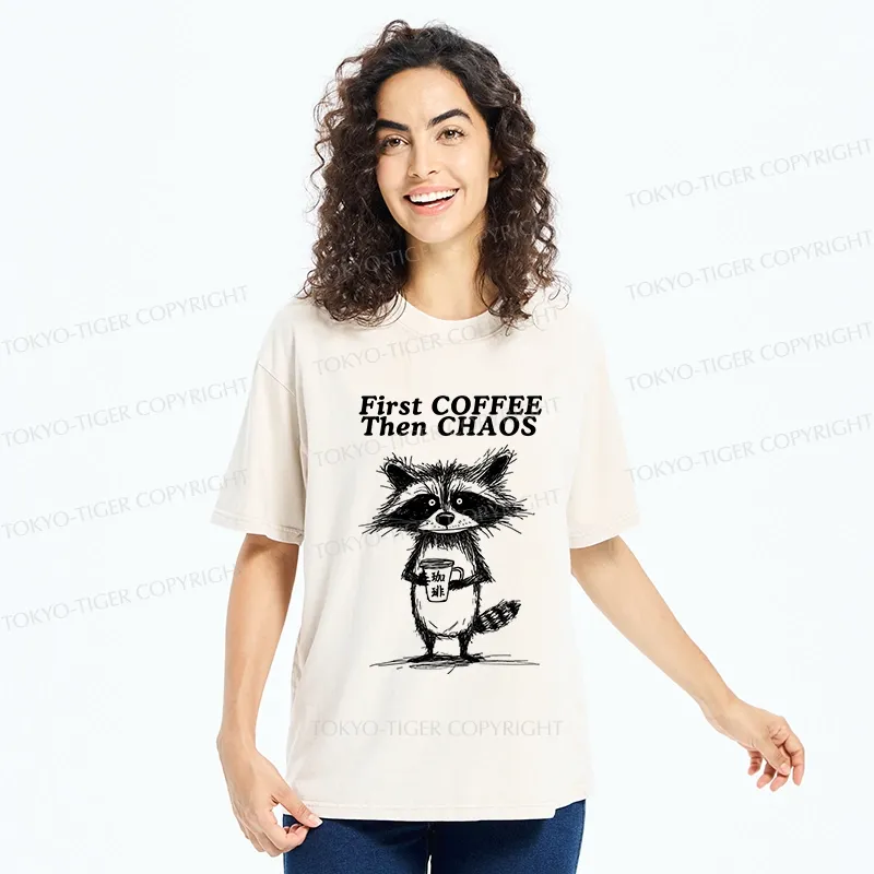Tokyo-Tiger First Coffee Then Chaos Washed T-Shirt