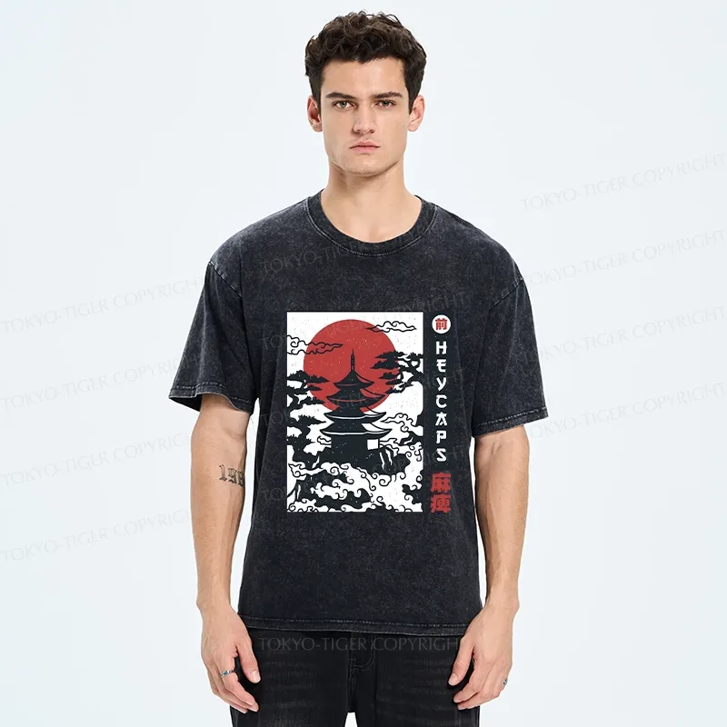 Tokyo-Tiger Japanese Old Temple Washed T-Shirt