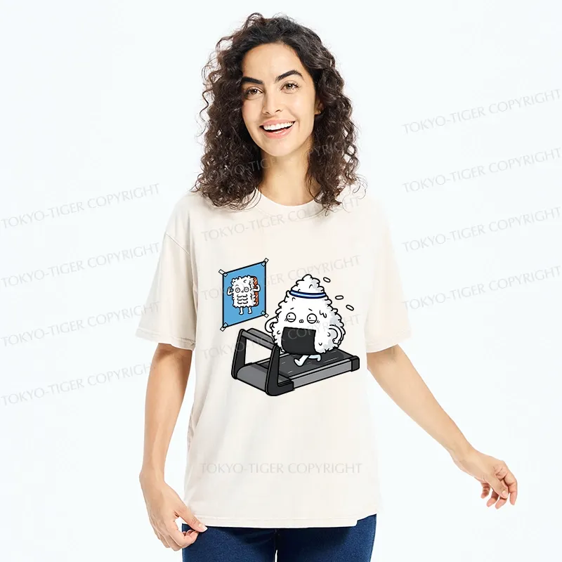 Tokyo-Tiger Funny Sushi Fitness Washed T-Shirt