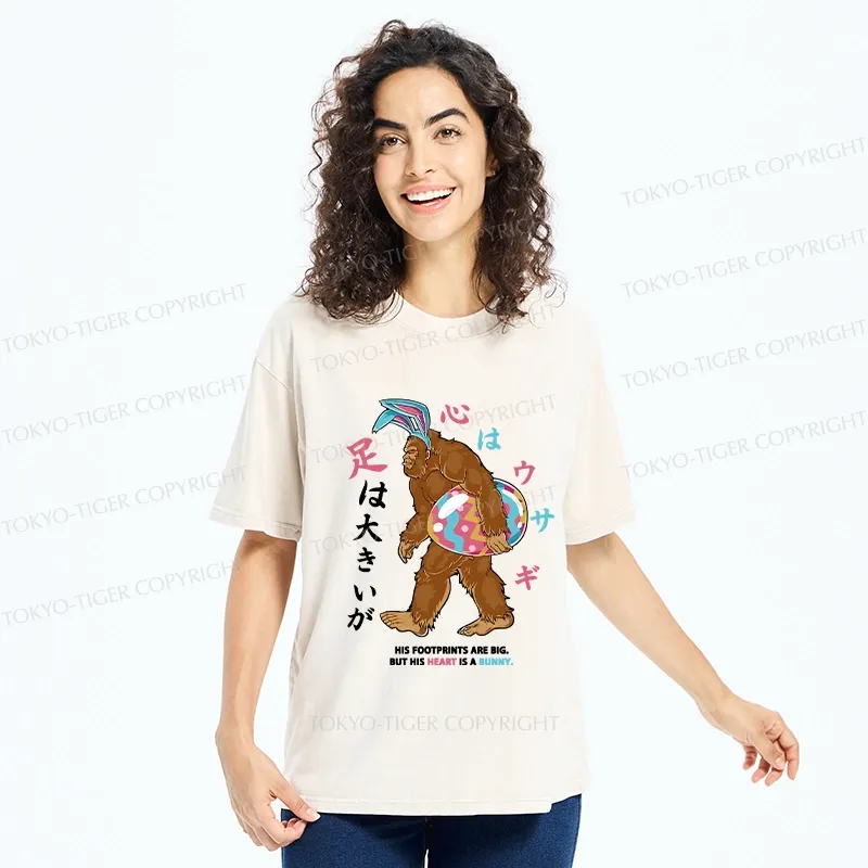 Tokyo-Tiger Funny Easter Bigfoot Bunny Washed T-Shirt
