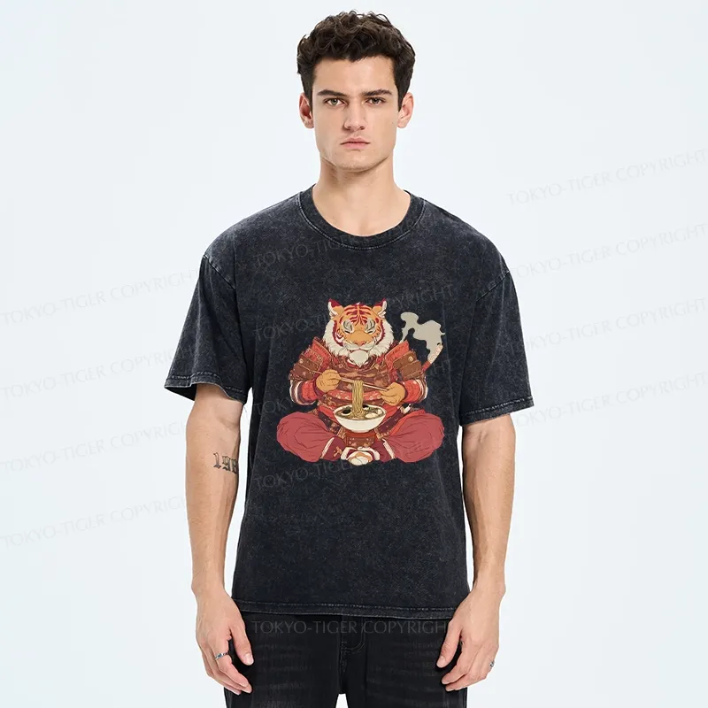Tokyo-Tiger Ramen Lover Tiger Washed T-Shirt