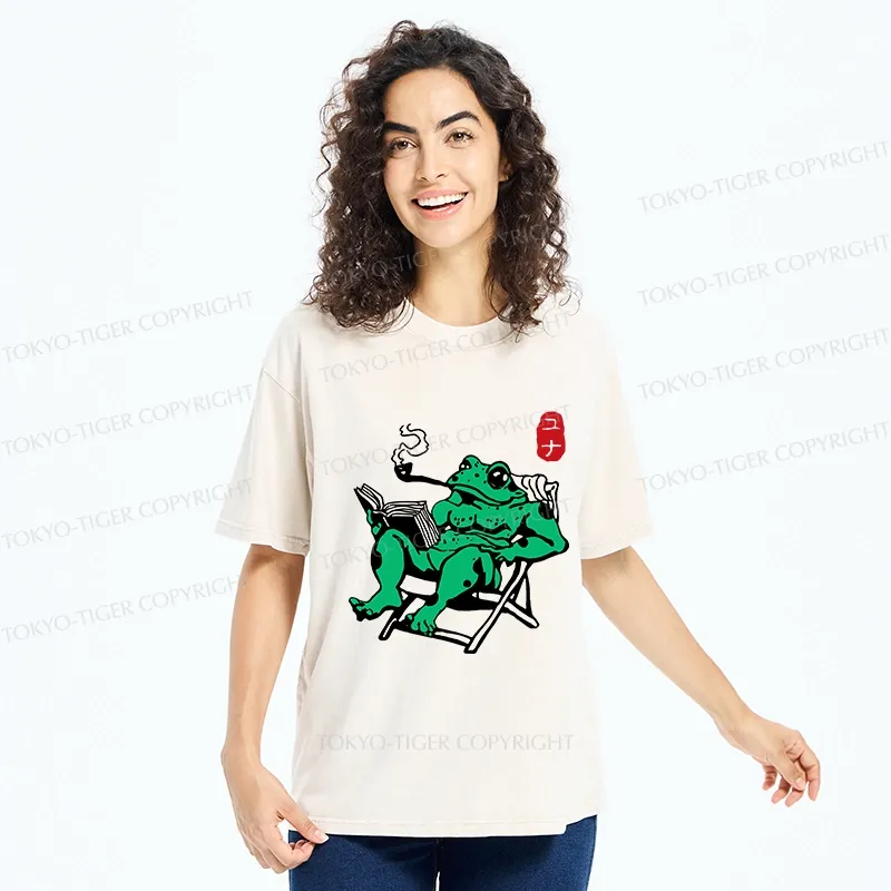 Tokyo-Tiger Muscle Frog Reading Washed T-Shirt