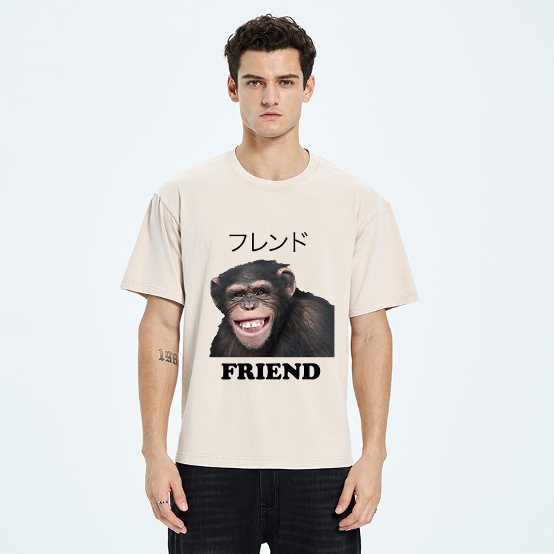Tokyo-Tiger Funny Chimpanzee Washed T-Shirt