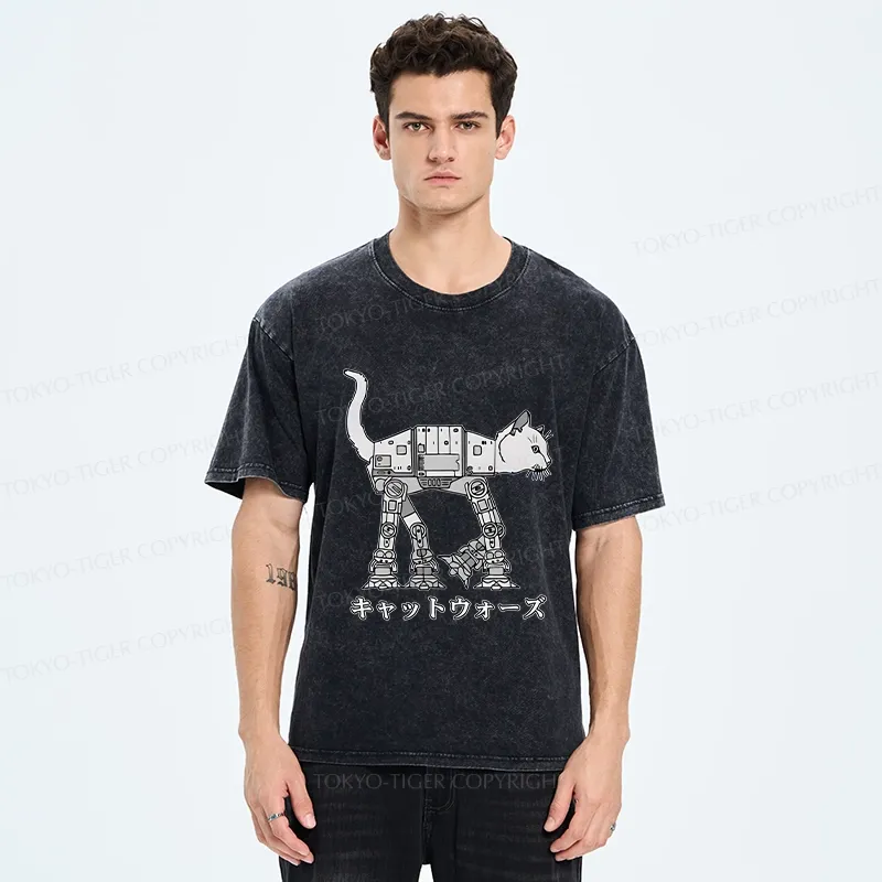 Tokyo-Tiger Cat Wars Washed T-Shirt
