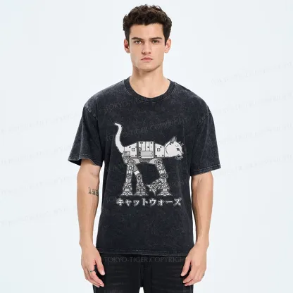 Tokyo-Tiger Cat Wars Washed T-Shirt