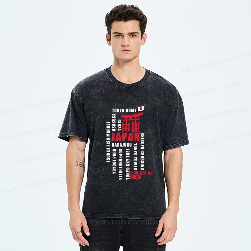 Tokyo-Tiger Japan Attractions Collection Washed T-Shirt