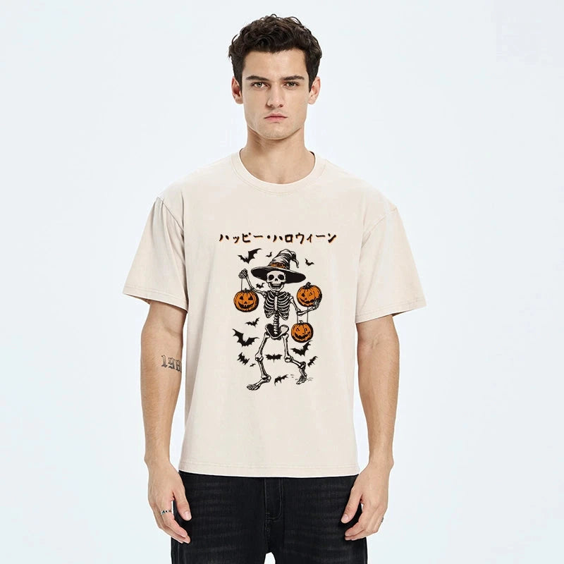 Tokyo-Tiger Skeleton Spooky Season Halloween Washed T-Shirt