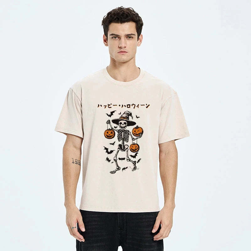 Tokyo-Tiger Skeleton Spooky Season Halloween Washed T-Shirt