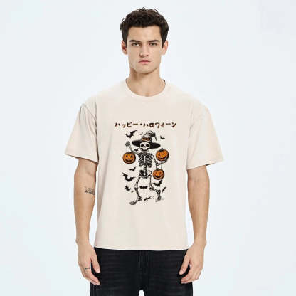 Tokyo-Tiger Skeleton Spooky Season Halloween Washed T-Shirt
