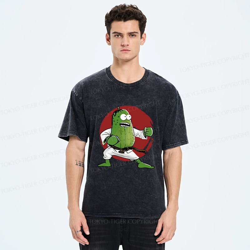 Tokyo-Tiger Pickle Self Defense Funny Washed T-Shirt