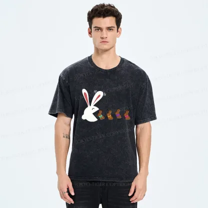 Tokyo-Tiger Funny Eating Chocolate Bunny Washed T-Shirt