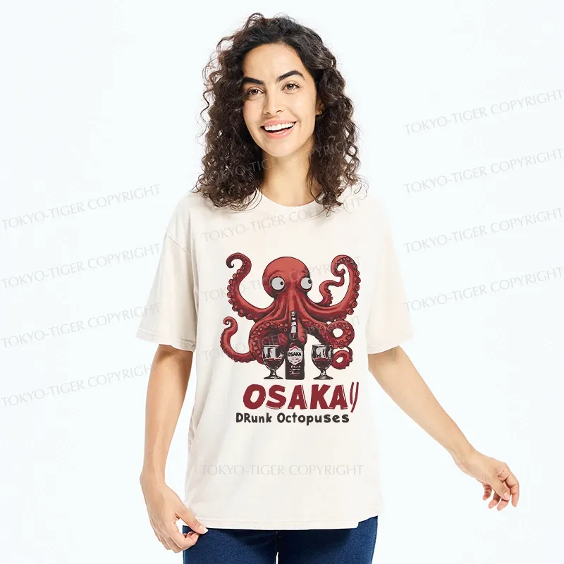 Tokyo-Tiger Osaka Drunk Octopus Washed T-Shirt