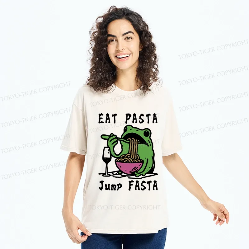 Tokyo-Tiger Eat Pasta Jump Fasta Washed T-Shirt
