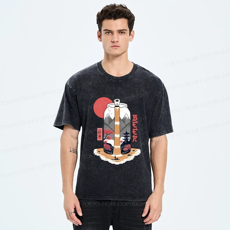 Tokyo-Tiger Japanese Retro Beer Landscape Washed T-Shirt