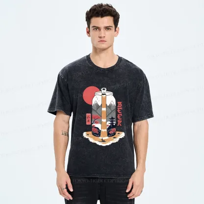 Tokyo-Tiger Japanese Retro Beer Landscape Washed T-Shirt