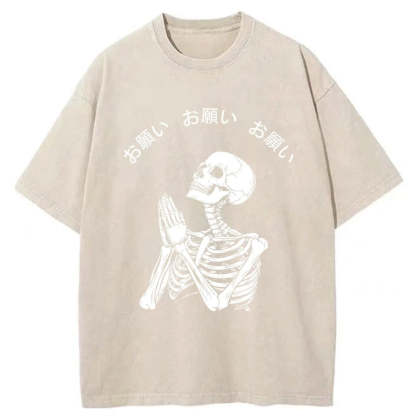 Tokyo-Tiger Skull Prayer Washed T-Shirt