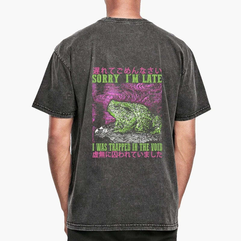 Tokyo-Tiger A Frog In Distress Japanese Front Back Washed T-Shirt-tokyo-tiger