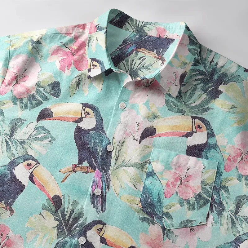 Tokyo-Tiger Toucans Standing On Branch Button-up Shirt