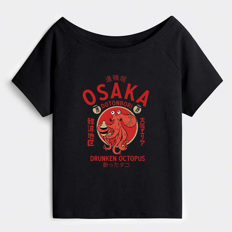 Tokyo-Tiger Drunken Octopus Japan Off Shoulder T-Shirt
