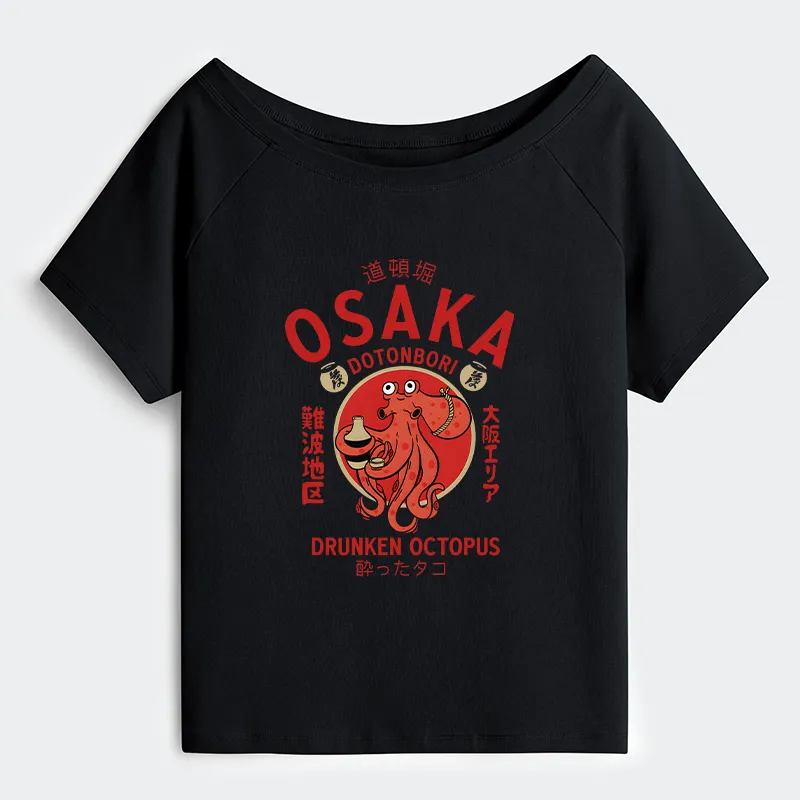 Tokyo-Tiger Drunken Octopus Japan Off Shoulder T-Shirt