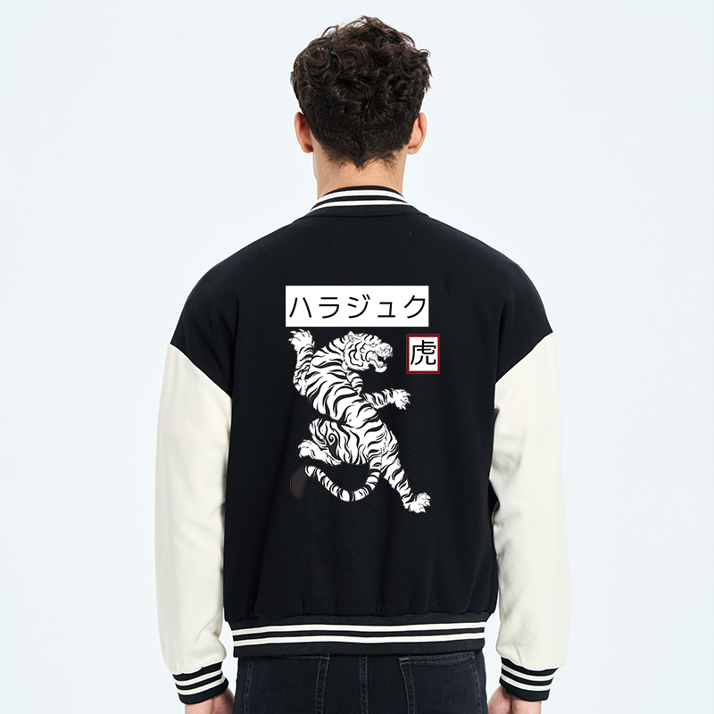 Tokyo-Tiger White Tiger Embroidery Varsity Jacket