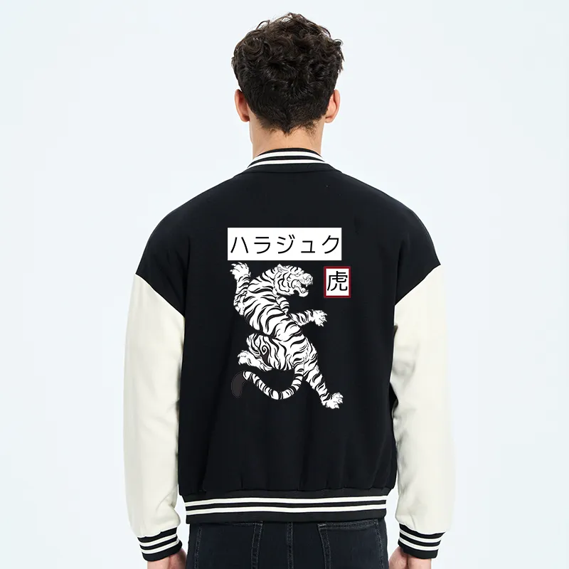 Tokyo-Tiger White Tiger Embroidery Varsity Jacket