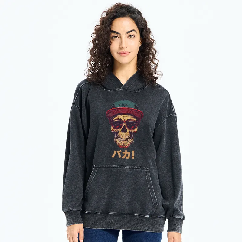 Tokyo-Tiger Fashion Skull Japanese Washed Hoodie
