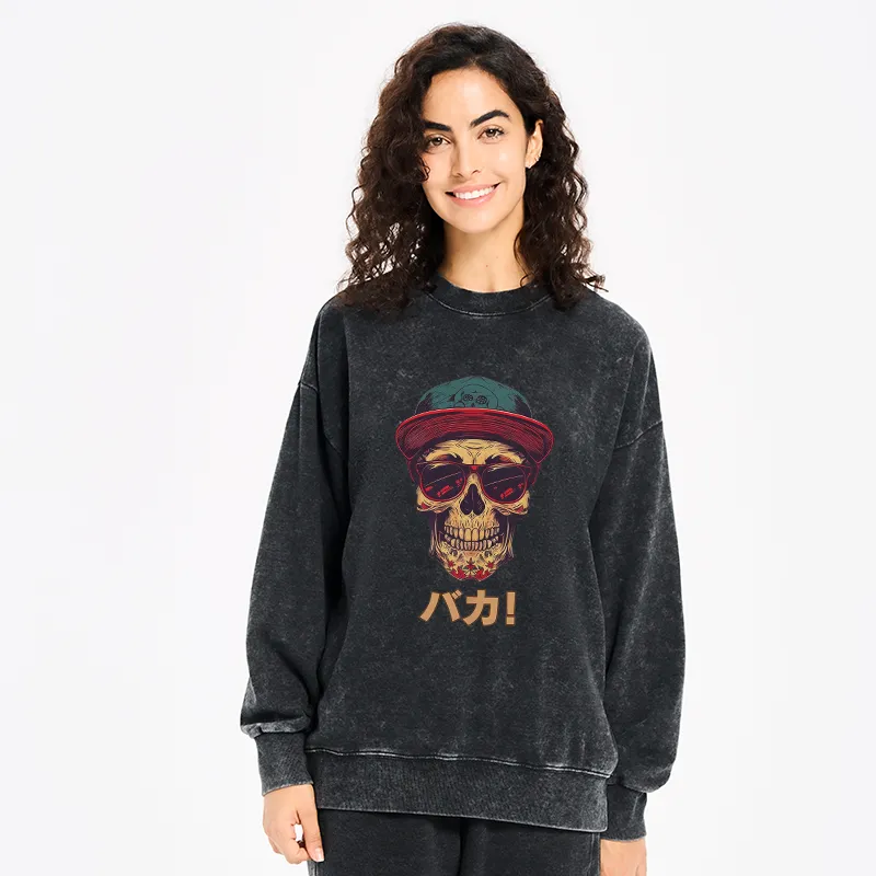 Tokyo-Tiger Fashion Skull Japanese Washed Sweatshirt