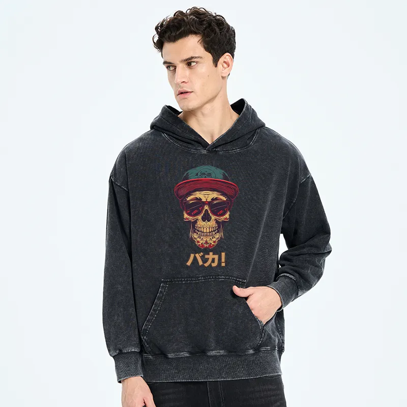 Tokyo-Tiger Fashion Skull Japanese Washed Hoodie