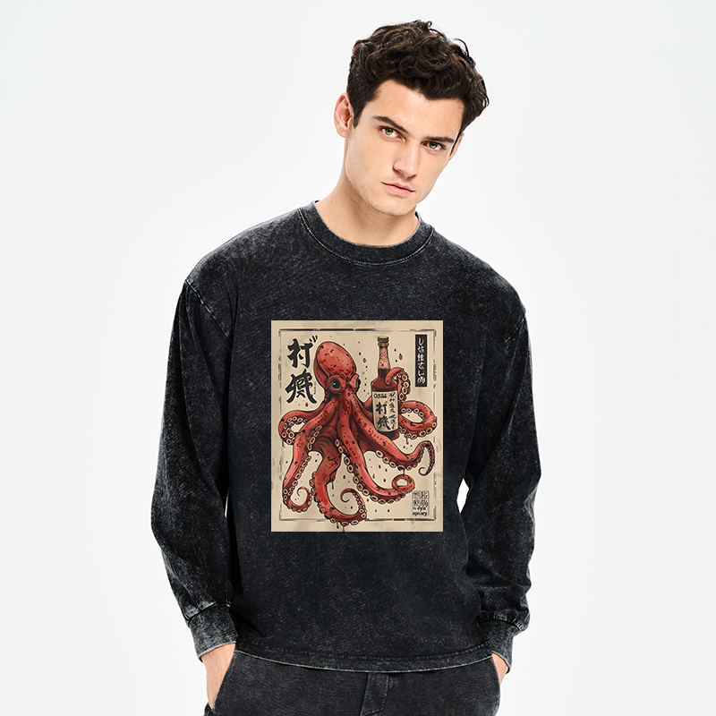 Tokyo-Tiger Osaka Saké Octopus Washed Long Sleeve T-Shirt
