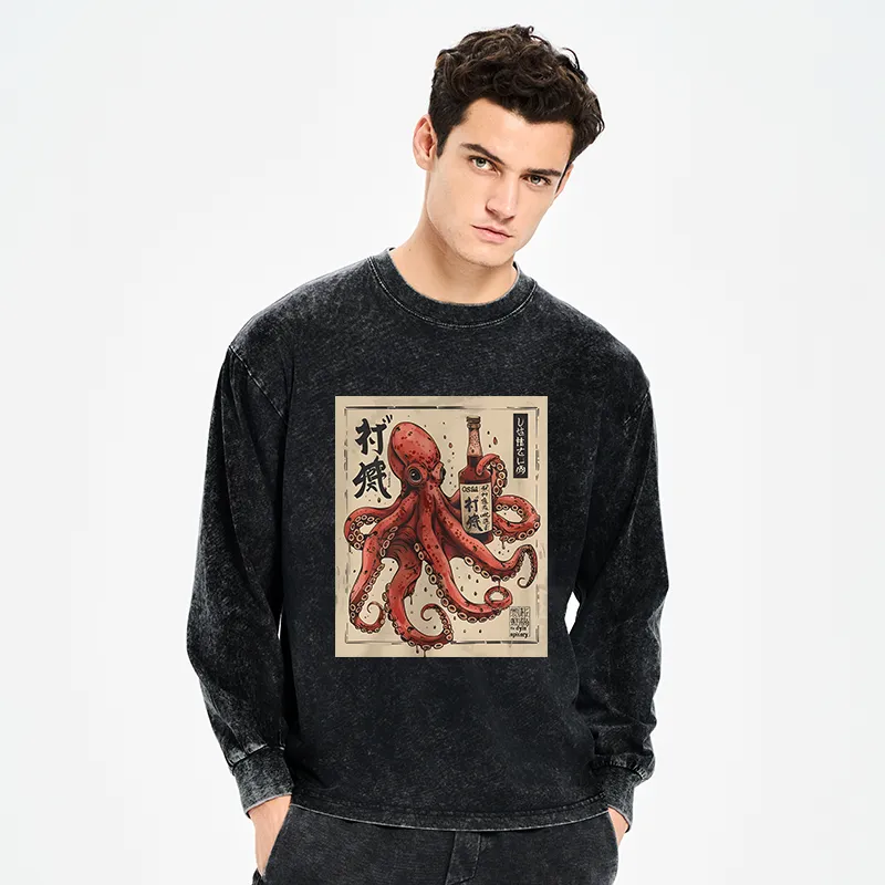 Tokyo-Tiger Osaka Saké Octopus Washed Long Sleeve T-Shirt