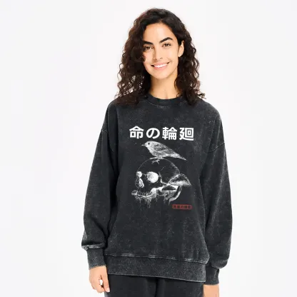 Tokyo-Tiger Mushroom Skull Manga Horror Print Washed Sweatshirt