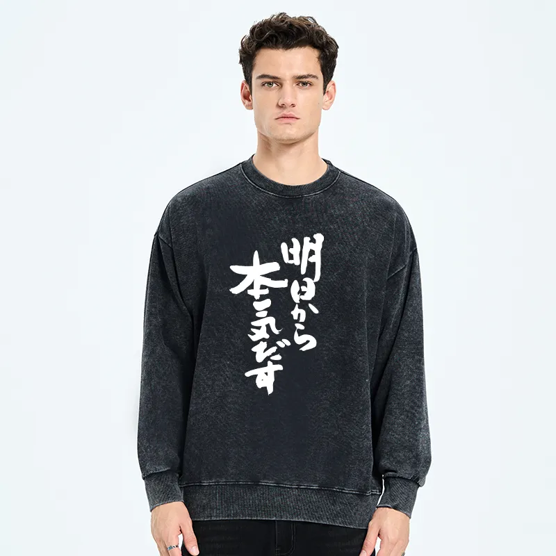 Tokyo-Tiger I'm Going To Get Serious Tomorrow Japan Washed Sweatshirt