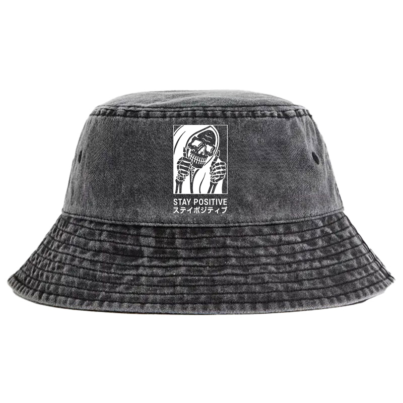 Tokyo-Tiger Stay Positive Skeleton Washed Bucket Hat
