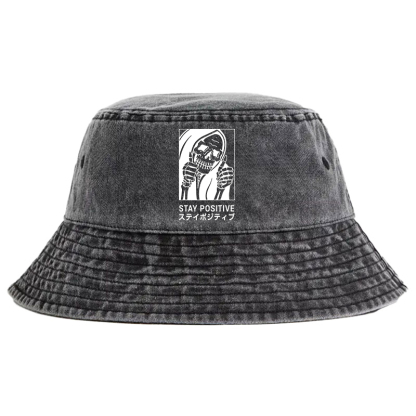 Tokyo-Tiger Stay Positive Skeleton Washed Bucket Hat