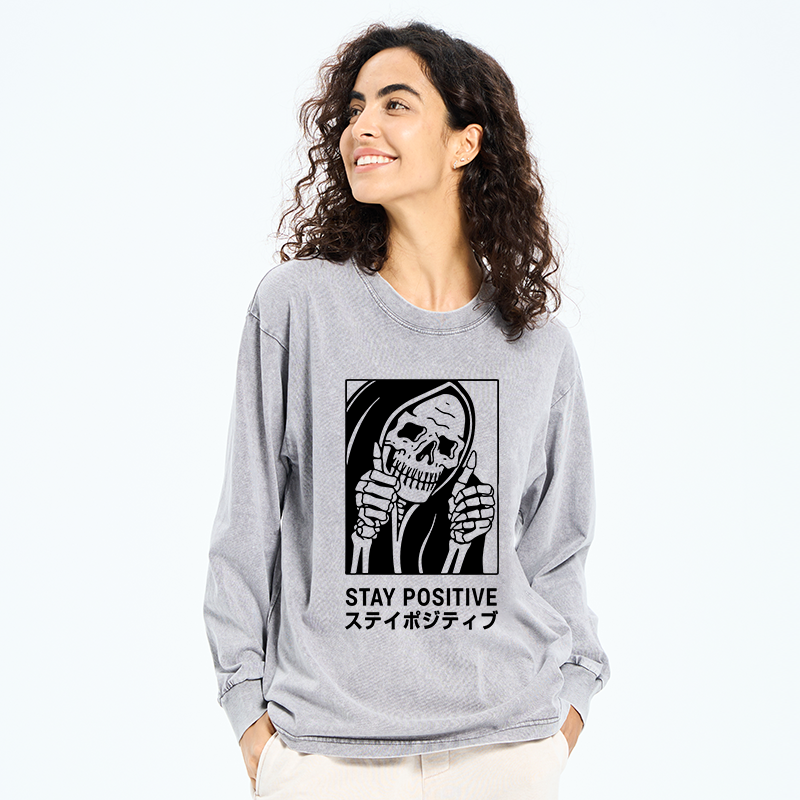 Tokyo-Tiger Stay Positive Skeleton Washed Long Sleeve T-Shirt