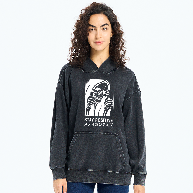 Tokyo-Tiger Stay Positive Skeleton Washed Hoodie