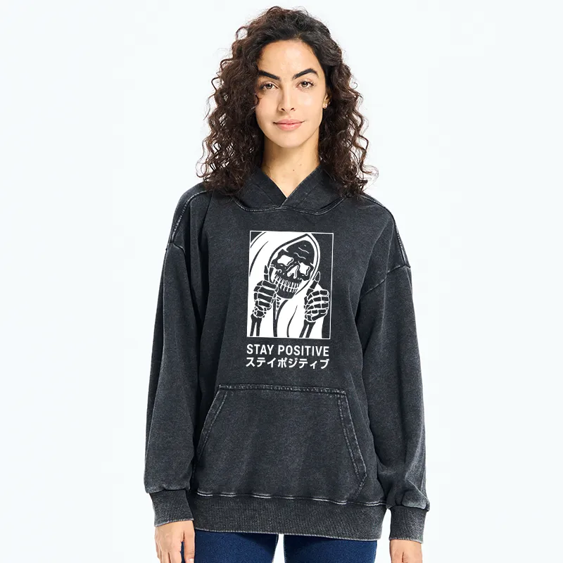 Tokyo-Tiger Stay Positive Skeleton Washed Hoodie