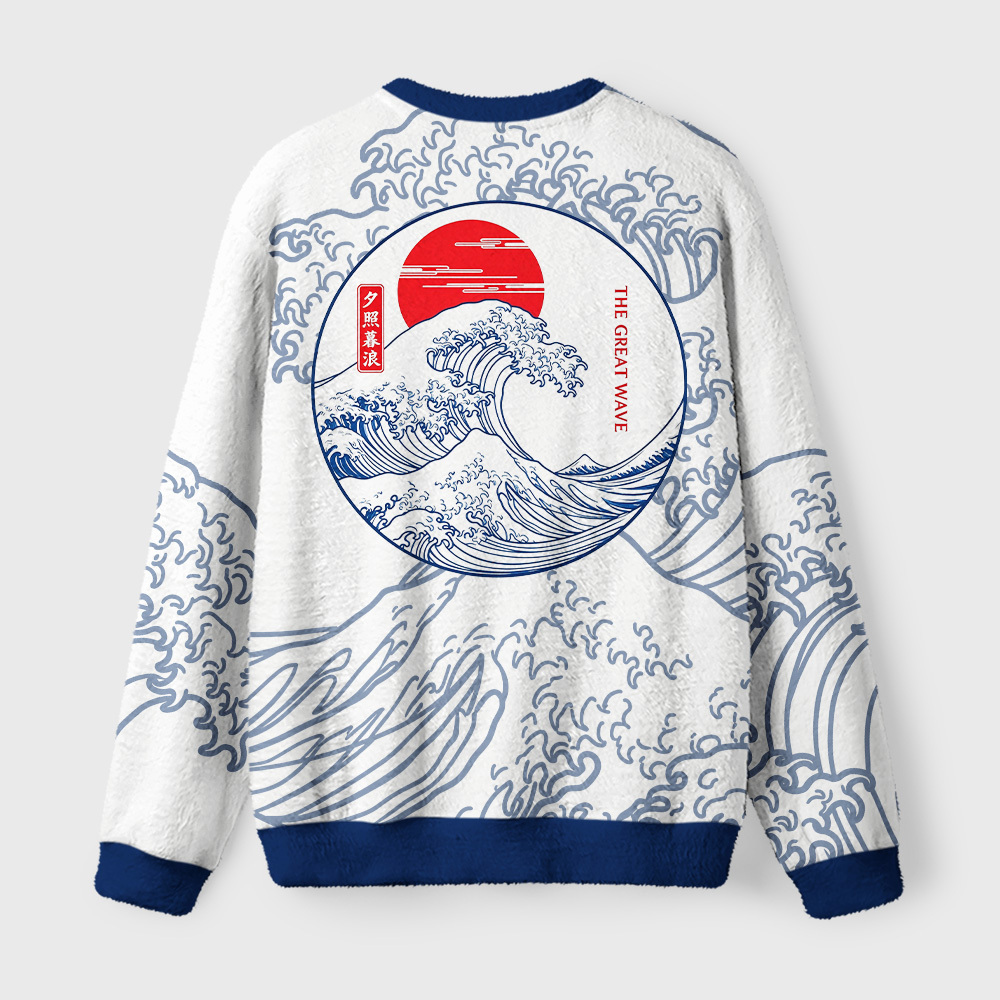 Tokyo-Tiger Beautiful Sunset Wave Fuzzy Christmas Ugly Sweatshirt
