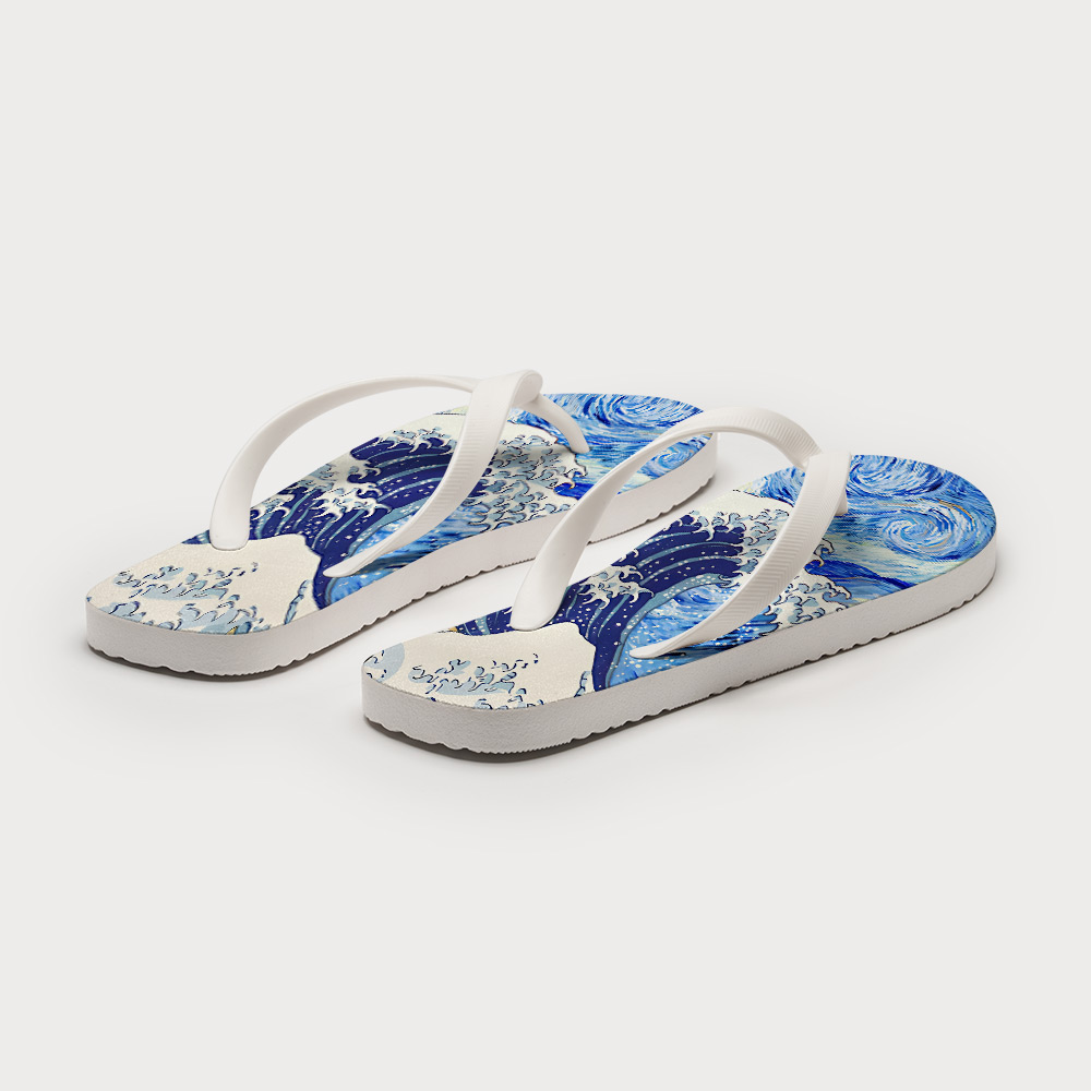Tokyo-Tiger Waves Under The Starry Night Flip Flops